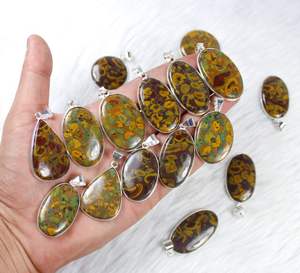 Collar de piedras preciosas de jaspe de fruta natural, joyería de piedras preciosas de calidad increíble, lote de colgante de bisel al por mayor - Product Image 3