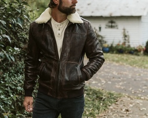 Chaqueta de cuero para hombre de diseño superior 100% de alta calidad con Cuello de piel de manga completa a precio razonable diseño personalizado disponible - Product Image 1