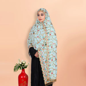 Womens Luxury Georgette Hijab with Heavy Embroidery and Sequin Work with Beads Latkan Lace Border for Party Wear - Product Image 5