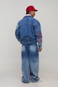 Veste en jean décontractée pour homme, design personnalisé, avec boutons, effet vieilli, strass, coupe-vent et écologique, vente en gros - Product Image 5