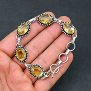 Bracelet en citrine jaune créé en laboratoire fait à la main en argent sterling plaqué IGI certifié bijoux de luxe designer pierres précieuses 7-8 "mariage - Product Image 5