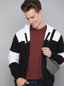 Sudadera con capucha corta de algodón 100% de alto gramaje con cremallera completa para hombre, bicolor, con logo personalizado, OEM, estilo urbano, al por mayor - Product Image 2