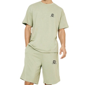 Ensemble short décontracté unisexe élégant pour homme 2 pièces T-Shirt à épaules tombantes Short à manches courtes et cordon de serrage pour homme - Product Image 6