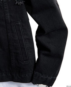 High Quality <b>Men's</b> <b>Trucker</b> Denim Stand Hooded Breathable Vintage Outerwear Customized Distress Pockets Front Denim Jeans <b>Jacket</b> - Product Image 5