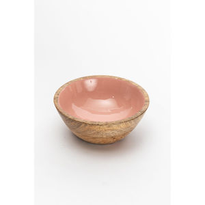 Wholesale Modern Design Mango Wood <b>Pink</b> Enamel <b>Bowl</b> Vintage Round Wooden Salad Serving <b>Bowl</b> Kitchen & Home Decoration <b>Bowl</b> - Product Image 1
