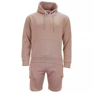 Conjunto de chándal para hombre Pantalones cortos de carga deportivos informales con Sudadera con capucha lisa - Product Image 1
