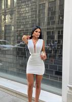 Robe midi moulante blanche à col carré et froncée, sans manches, en coton tissé uni, taille naturelle, respirante, pour tenue de bureau formelle