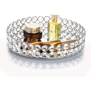 Plateau rond en cristal pour maquillage cosmétique, organisateur de bibelots, plateau décoratif en miroir, commode, plateau pour bouteille de parfum