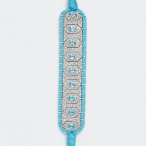 รยา จิวเวลส์ เงินสเตอร์ลิง บลูโทปาซคลาสสิก สไตล์โบฮีเมีย ชุบโรเดียม 6x4 มม- 26.20 กรัม สร้อยข้อมือแบบพันด้าย ของขวัญสำหรับทุกเพศ - Product Image 2