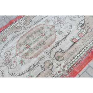 พรมขนสัตว์เย็บปะแบบวินเทจขนาด5.7x9.2ฟุตสีแดงผ้าทอแบบตุรกีสำหรับตกแต่งห้องนั่งเล่นพื้นหลังทำจากยาง - Product Image 5