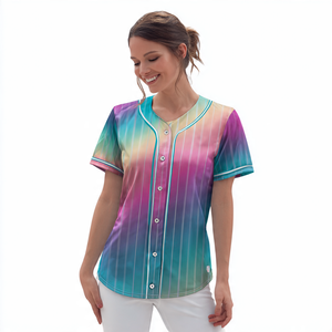 Camiseta de béisbol de línea de rayas personalizada, camiseta de béisbol con botones para mujer, camiseta de béisbol de entrenamiento deportivo de poliéster 100% para mujer - Product Image 2