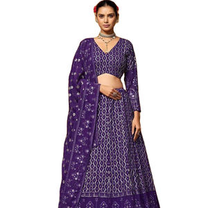 Modern Cultural Style Celebrity Inspired Faux Georgette Fabric Sequence Work Fancy Lahenga Choli With Cancan& <b>Canvas</b> Attach - Product Image 1