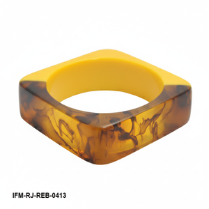 กำไลเรซิ่นเรืองแสงทันสมัย ดีไซน์เรขาคณิตทรงสี่เหลี่ยมลายกระดองเต่าและสีเหลืองมัสตาร์ด กำไลข้อมือโดดเด่นสะดุดตา - Product Image 1