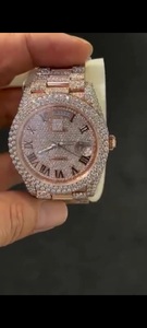 Reloj Automático para Hombre en Oro Rosa con Indicador de Fecha Esfera de 41 mm Engaste Pavé Completo Correa de Acero Inoxidable Mecánico Totalmente Cubierto de Moissanita - Product Image 3