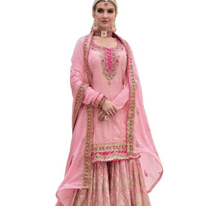 Último diseñador Faux Georgette bordado secuencia trabajo Sharara traje por Fab Zone - Product Image 1