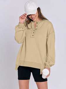 <b>Women's</b> Oversized <b>Sweatshirts</b> <b>Long</b> Sleeve Henley Button Down Pullover Hoodies Tunic Tops 2025 Trendy Fall Clothes - Product Image 4