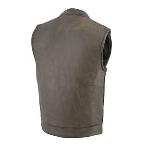 Personalized Logo Men's Original Leather Club Style Motorcycle Vest <b>Concealed</b> Snaps Zipper Closure Leather Wasitcaot - Product Image 6