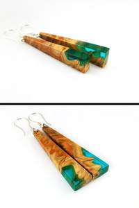 ACCESSOIRES Boucles d'oreilles en forme de cœur en résine noir blanc feuille d'or Boucles d'oreilles pendantes en résine de bois carré rond géométrique - Product Image 4