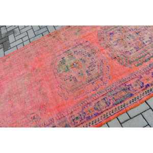 Turkish Vintage Rug 4.5x11.2 ft, <b>Red</b> Large Floral <b>Wool</b> Rug - Product Image 5