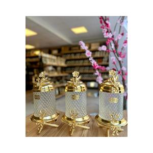 Juego de 3 tarros con patas de latón dorado con decoración de cristal y atrapasoles de lujo - Product Image 2
