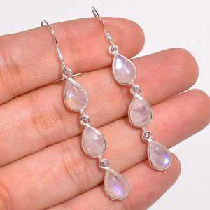 Boucles d'oreilles pendantes en pierre de lune arc-en-ciel, bijoux en argent sterling 925 en forme de goutte, accessoire nuptial pierre de naissance de juin - Product Image 1