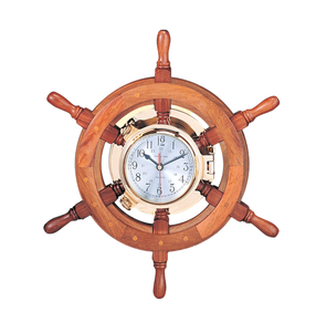 Roue de bateau nautique en bois poli roue de bateau en laiton horloge murale nouveau Style pour la décoration de la maison décor de bureau artisanat en bois - Product Image 3
