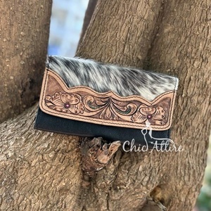 Nouvelle vente chaude cheveux élégants occidentaux sur pochette en cuir usiné femmes conçu sac à main en cuir véritable carte de crédit portefeuille pour les femmes - Product Image 1