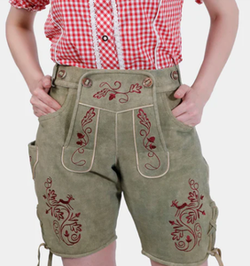 Oktoberfest Festival German Trachten Women Goat Suede Leather Cheap Wholesale Bavarian <b>Lederhosen</b>, German Leather Shorts - Product Image 4