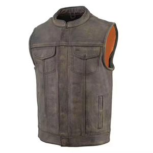 Chaleco de Trabajo de Cuero de Gamuza para Hombre, Estilo Vintage, con Mangas de Punto y Múltiples Bolsillos con Cremallera - Product Image 2