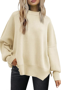 <b>WOMEN'S</b> TRENDY <b>CHRISTMAS</b> <b>SWEATER</b> OVERSIZED BATWING CREWNECK SIDE SLIT KNITTED PULLOVER FALL CASUAL LOOSE HOLIDAY TOP - Product Image 4