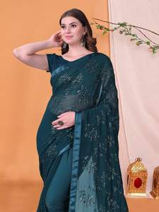 Dernière qualité indienne ethnique Georgette Saree Blouse pour femmes dames Sari avec broderie de séquence pour les mariages et les fêtes - Product Image 4