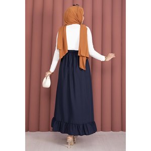 Navy Blue Chiffon <b>Skirt</b> with <b>Elastic</b> Waist and Floral Ruffle Details Comfortable and Breathable Spandex XS Size for Spring - Product Image 4