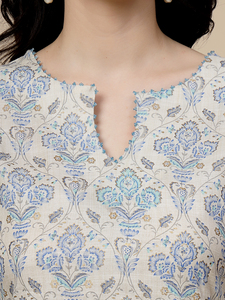 ผู้หญิงออกแบบสีฟ้าพิมพ์เรยอน Kurta กางเกงชุดชุดสํานักงานและสวมใส่ปกติในราคาขายส่งที่ดีที่สุดที่ - Product Image 6