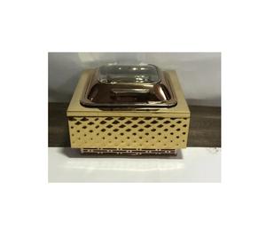 Alta calidad de lujo de acero inoxidable Art Deco diseño Manual hidráulico Visible tapa de vidrio dorado plato de frotamiento calentador de alimentos para Hotel - Product Image 1