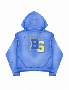Premium heavy fleece zipper hoodie 420 GSM soft <b>brushed</b> fabric sky blue color custom embroidered patch logo design basics hoodie - Product Image 2