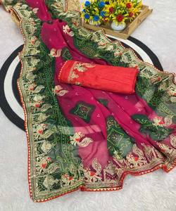 DERNIÈRE GEORGETTE ZARI BRODERIE TRAVAIL SAREE AVEC CHEMISIER NON COUDU FESTIVAL WEAR PRIX DE GROS VÊTEMENT ETHNIQUE - Product Image 1