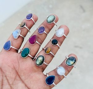 Sólido 925 plata esterlina plateada piedras preciosas naturales al por mayor lote a granel bisel ovalado ajuste cóctel anillo hecho a mano joyería de moda - Product Image 5