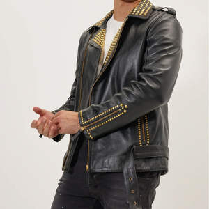 Chaqueta de Cuero para Hombre, Estilo Punk, con Tachuelas, Ropa Urbana, Chaquetas de Cuero al por Mayor, Chaqueta de Cuero Rock Punk para Hombre - Product Image 4