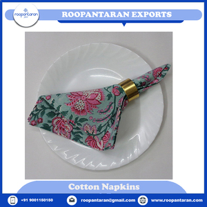 Best Selling Pure Cotton Table Napkins Elegant Floral Design Handmade Block Printed Embroidered Dining <b>Cloth</b> Accessories - Product Image 6