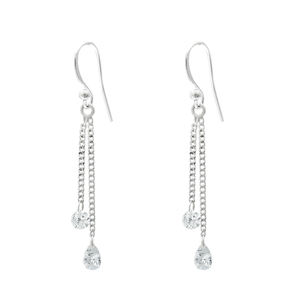 Pendientes colgantes de lujo de estilo clásico de Zirconia cúbica blanca de Plata de Ley 925 de aspecto precioso para mujer y niña, joyería hecha a mano - Product Image 2