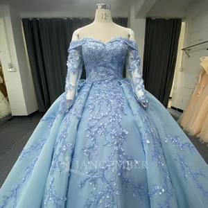 ANY270 Vestido de Quinceañera Moderno Azul con Encaje y Escote Corazón - Product Image 5