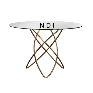 Mesa de centro decorativa, muebles de sala de estar, mesa central de diseño moderno, de Metal Base, acabado dorado, tapa de mármol redondeada - Product Image 2