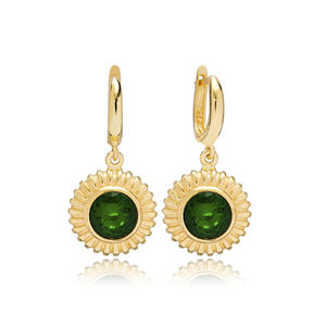 Dainty Round Emerald Stone Charm Dangle Boucles d'oreilles Turc fait à la main en gros 925 Bijoux en argent sterling - Product Image 1