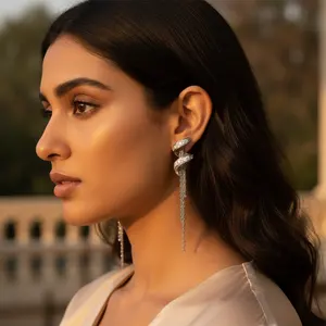 Boucles d'oreilles pendantes en argent 925 plaqué or 18 carats, perles, diamants, rubis, pour mariages, fêtes, boucles d'oreilles créoles, design pour femmes - Product Image 2