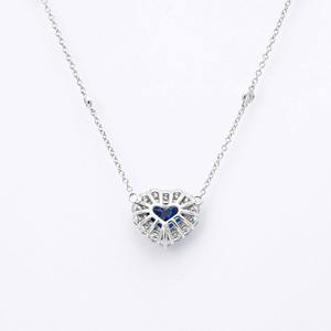 Blue Sapphire and Diamond Chain <b>Necklace</b> 2.51 Carat Heart Shape in 14K Solid Gold Dainty Solitaire Fine Jewelry Gift - Product Image 5