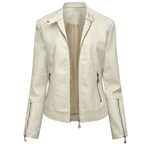 Chaquetas de cuero PU de moda para mujer, prendas de vestir ajustadas con cremallera de manga larga fruncidas, Tops para mujer, ropa de Otoño de calle para mujer de oficina - Product Image 3