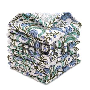 RIDHI Columbia Blue <b>Waffle</b> Cotton Dish <b>Towel</b> Handmade Block Printed Eco-Friendly Floral Pattern Quick Dry Absorbent Soft - Product Image 1