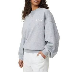 Sudadera OEM con estampado bordado para mujer con hombro caído, patrón largo y sólido, moda de invierno y otoño - Product Image 3