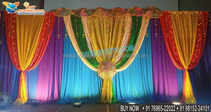 Hindu Wedding <b>Mehndi</b> Stage Embroidered Backdrops Wedding Stage Embroidered Backdrops Stylish Embroidered Backdrops Curtains - Product Image 4