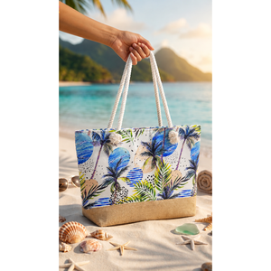 Patterned Woven Detail <b>Beach</b> <b>Bag</b> Zipper Portable <b>Foldable</b> for Summer Autumn Winter Spring Made Nylon Straw Mesh Polyester - Product Image 1